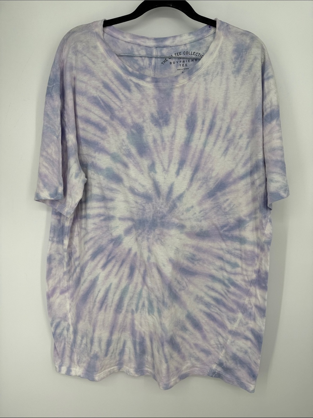 Aero Oversized Boyfriend Tie-Dye Short Sleeve Tee in Lavender and White Small